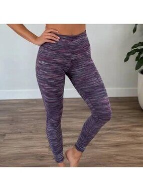 Lululemon Leggings Wunder Under Cropped Stretch Striped Athletic Purple Size 12